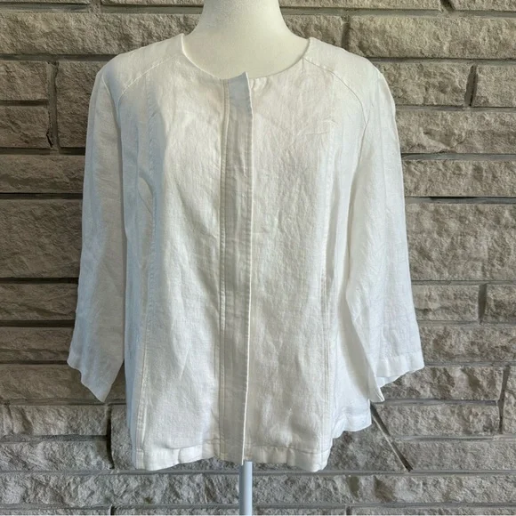 Chico's Women's Solid Linen Jacket Casual Modern Alabaster w/zip. Size 2 White - Picture 6 of 8